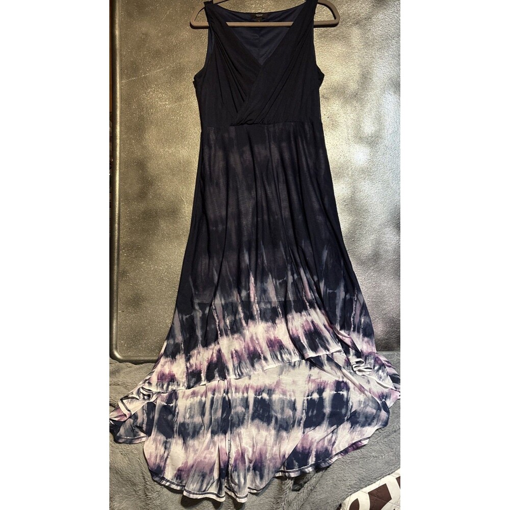 Simply Vera Vera Wang Navy Purple Tie Dye High-Low Maxi Dress S Sleeveless